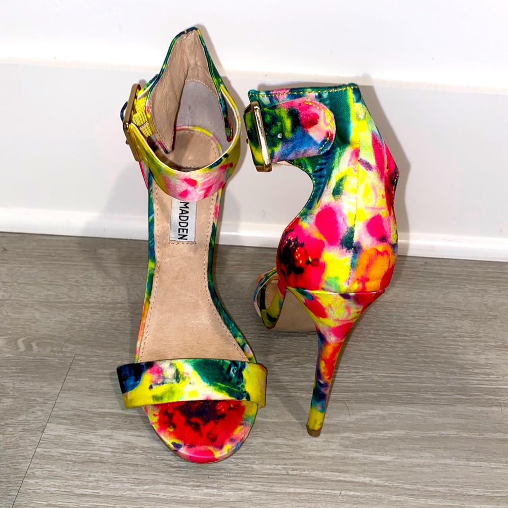 Steve Madden Open Toe Heels,Multi Color, Floral - image 1
